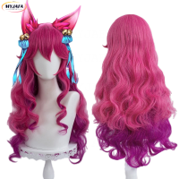 Spirit Blossom Ahri Cosplay Wig LOL Cosplay 70Cm Long Curly Wavy Heat Resistant Synthetic Hair Game Anime Wigs + Wig Cap