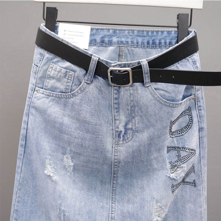 aigo-2021-spring-summer-women-casual-cowboy-skirts-hot-drill-letter-a-line-blue-skirts-high-waist-hole-denim-skirt