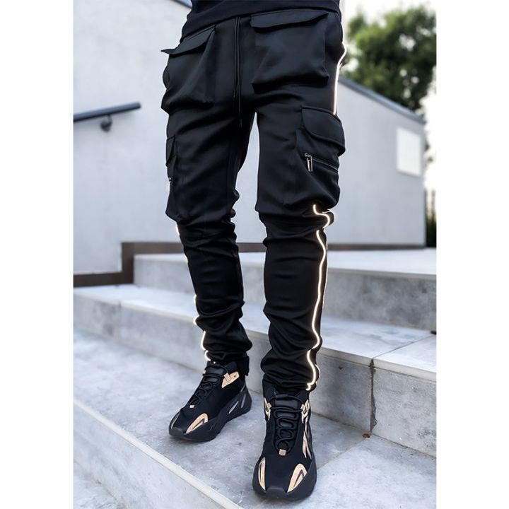 spring-and-autumn-cargo-pants-mens-fashion-brand-elastic-multi-bag-reflective-straight-leg-sports-fitness-casual-pants