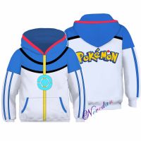 Kids Pokemon Ash Ketchum Cosplay Costume Japanese Anime Hoodie Sweatshirt Boys Child Halloween Christmas Pullover Jacket