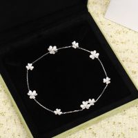 Designer Luxury Brand Pure 925 Sterling Silver Jewelry For Women Rose Flower Pendant 3 Leaf Clover Necklace Choker Diamond Fashion Chain Necklaces