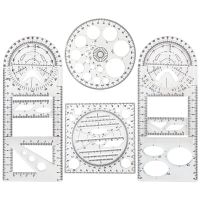 ◇ 4 Pcs Multifunctional Geometric Ruler Drawing Tools Plastic Ruler Set Mathematics Measuring Circle Drawing Rulers