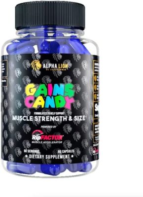 ALPHA LION Gains Candy, (60 Capsules) (RipFACTOR) Supplement Pills for Muscle Growth, Size, &amp; Strength, Nitric Oxide Booster, Muscle Builder, Use Daily to Upgrade Energy &amp; Workout Performance, preworkout