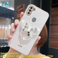 YiaMia Minnie กระจกโทรศัพท์กรณีสำหรับ Samsung Galaxy A10 M10 A11 M11 A12 A20 A30 A7 2018 A750ตรงขอบ Electroplating นุ่มซิลิโคนโทรศัพท์กับ Rhinestone Minnie แต่งหน้ากระจกผู้ถือ