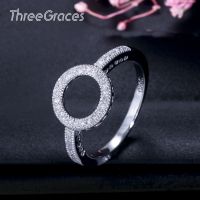 【CW】 ThreeGraces Color Paved CZ Fashion Hollow Round Engagement Rings Jewelry Accessories RG085