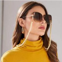 Eyeglass Chain Two Layers Plastic Pearl Beaded Metal Plated Eyewear Holder Silicone Loops Women Necklace Gift Eyewear case