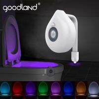 [Super bright bulb] Goodland ไฟห้องน้ำ LED โคมไฟกลางคืนเซ็นเซอร์ตรวจจับการเคลื่อนไหว PIR สำหรับเด็ก,ไฟติดเพดานที่นั่ง WC มีไฟพื้นหลัง8สี