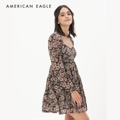American Eagle Floral Long-Sleeve Tiered Mini Dress ชุดเดรส ผู้หญิง มินิ แขนยาว  (EWDR 039-6994-900)