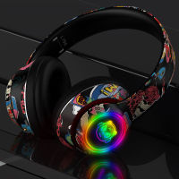 Headset Bluetooth 5.1 Wireless Gamer Graffiti Headphones with Mic RGB LED Light For Kids PC Gamer Earphone Support TF Card