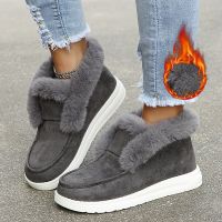 HOT★สุภาพสตรีรองเท้าบู๊ทข้อเท้าฤดูหนาว Warm Loafers Warm Plush Fur รองเท้าหนังนิ่มหนังรองเท้าผู้หญิงลื่นบนสบายรองเท้าผู้หญิง