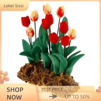 Lokei 1PC 1:12 dollhouse Miniature Garden เครื่องประดับทิวลิปสวนดอกไม้สีเขียว