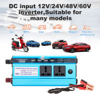 1200W เครื่องแปลงกระแสไฟรถยนต์แก้ไขคลื่นไซน์ DC 12V/24V48V/60V เป็น AC 220V อินเวอร์เตอร์แปลงจอแสดงผล LED คู่4 USB อินเวอร์เตอร์ซ็อกเก็ต