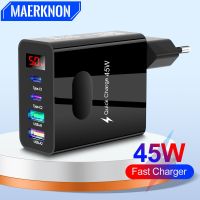 45W ระบบชาร์จเร็วเครื่องชาร์จ USB 4พอร์ต Type C QC 3.0ที่ชาร์จสำหรับไอโฟนผนัง12 13 Samsung Xiaomi โทรศัพท์มือถืออะแดปเตอร์ชาร์จในรถยนต์