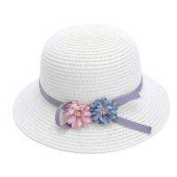 2-8yrs Baby Girl Kids Straw Sun Hat Summer Beach Hats with Flower Khaki Beige White Pink Size 54cm