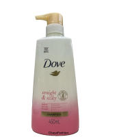 *SALE* DOVE สเตรท แอนด์ ซิลกี้ แชมพู 450มล. Exp20/02/24 *รายละเอียดด้านใน*