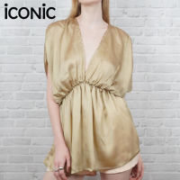 iCONiC GOLD GLAMOROUS SILK TOP #6101 เสื้อผญ ผ้าไหม ฟรีไซส์ อก32-40 ยาว27"  เนื้่อหรู สีทอง ทรงหลวม ดึงยางใต้อก เสื้อราตรี เสื้อแฟชั่น เสื้อออกงาน