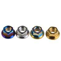 1Pcs M5 M6 M8 M10 Titanium alloy flange nut Tc4 modified motorcycle nuts "Natural" "Golden" "Colorful" "Blue" 4 Colors High QT Nails  Screws Fasteners