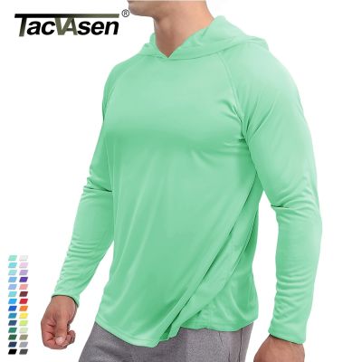 TACVASEN เสื้อยืดแขนยาวสำหรับผู้ชายกันแดด UPF 50 + เสื้อมีฮู้ดลำลองเสื้อสวมหัวสำหรับแห้งเร็วกิจกรรมกลางแจ้งปีนเขาวิ่งกีฬา