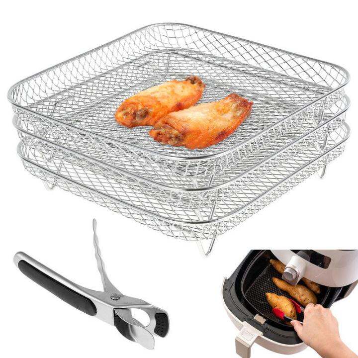 3 Pack Stackable Air Fryer Racks Rectangle Air Fryer Mesh Tray