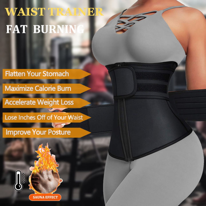Waist Trainer for Women Slimming, Corset Sweat Belt Waist Trimmer Cincher  with Zipper, Plus Size Double Training Belt Back Support, Tummy Control  Workout Sport Girdle