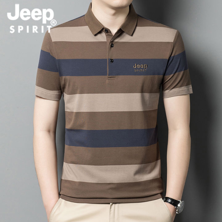 jeep-spirit-mens-polo-shirt-short-sleeve-polo-stripe-t-shirt-pure-cotton-breathable-thin-embroid-stripe-polo-shirt
