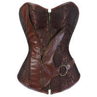 Steampunk Zipper Corset Goth หรูหรา Sash Court Shapewear ผู้หญิงรัดตัว Vintage Gothic Corset สีน้ำตาล