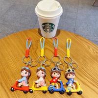 【Ready】? Creative electric car key chain female cute couple key chain pendant car key school bag ornament cartoon small gift