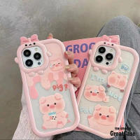 Pink Cute Pig Case สำหรับ iPhone 14 12 13 11 Pro Max X XR Xs Max สูงสุด8 7 14 Plus SE 2020 การ์ตูนน่ารัก กล้อง Bow เคสโทรศัพท์ Clear Soft ป้องกัน