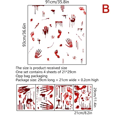 ZhongLouL สติกเกอร์ตกแต่งฮาโลวีน1ชุดสติกเกอร์ติดผนังประตูหน้าต่างลายเลือดอุปกรณ์งานปาร์ตี้ฮาโลวีน