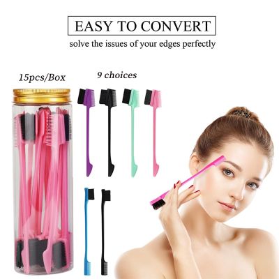 ‘；【。- Private Custom Logo 15Pcs Per Barrel Refillable 3 In 1 Hair Styling Edge Control Brush Double Sided Eyebrow Comb Brush
