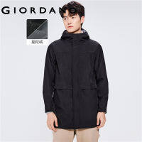 GIORDANO Men Jackets Windproof Polar Fleece-Lined Windbreakers Big Pockets Mid Long Solid Color Casual Hooded Jackets 01072686