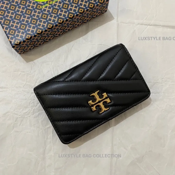 READY STOCK Authentic Original Tory Burch Kira Chevron Medium Bi-Fold  Medium Slim Leather Wallet Black | Lazada Singapore