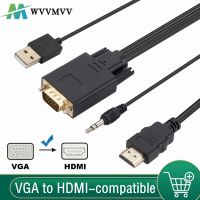 1.8m VGA to HDMI-compatible Cable Converter With 3.5Mm Audio Power Supply 1080P Male To Male Adapter For Laptop HDTV Projector