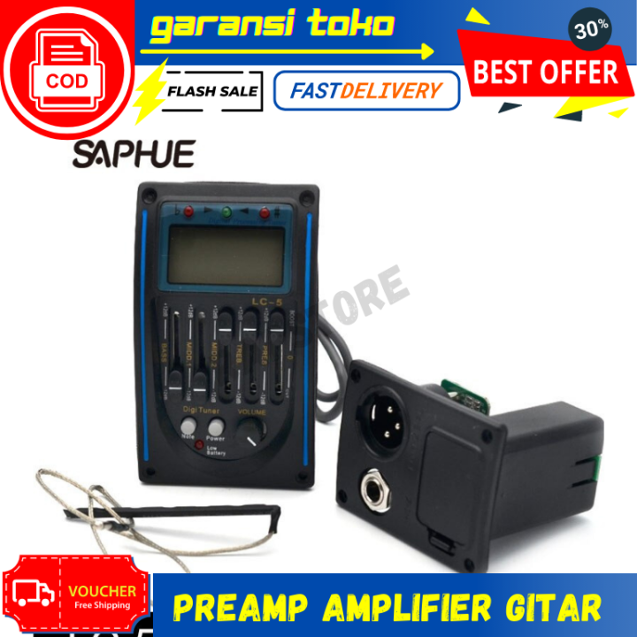 Saphue Preamp Amplifier Gitar Tuner 5 Bands Equalizer System LC5