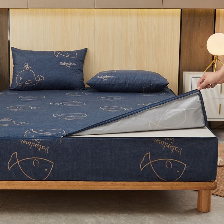 1ผ้าปูที่นอนกันน้ำ6ด้านผ้าคลุมที่นอนพร้อมซิปถอดผ้าคลุมเตียงที่นอนป้องกันแบบระบายอากาศได้
