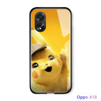 เคสใส่โทรศัพท์สำหรับ OPPO A18 A38การ์ตูนสำหรับเด็กผู้หญิง Pocket Monster ปลอกนักสืบโปเกมอนสำหรับผู้หญิงเคสฝาหลังกระจกเทมเปอร์กันกระแทก