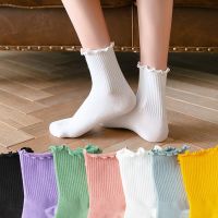 White Socks Women Kawaii Cute Frilly Ruffle Socks Cotton Japanese Fashion Purple Woman Crew Socks Female Designer Socks Socks