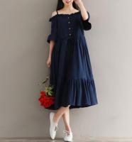 พร้อมส่งจากไทยชุดเดรสยาว แขนสามส่วนสไตล์ญี่ปุ่น ZASHION Classic Japanese Off-Shoulder Layered Dress