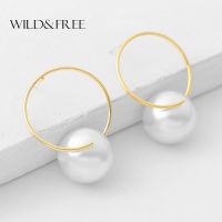 New Korean Pearls Earrings Gold Color Studs Earrings For Women Vintage Big Imitation Round Pearl Pendant Earring Jewelry