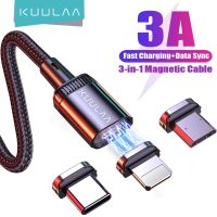 【Taotao Electronics】 KUULAA LED แม่เหล็กสาย USB 3A อย่างรวดเร็วชาร์จ Type C ชาร์จ Micro โทรศัพท์มือถือสำหรับ iPhone 13 12 11สาย