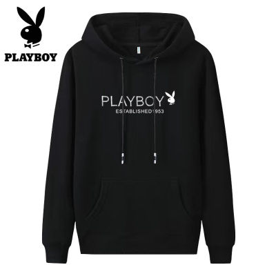 Playboy เสื้อยืดแขนยาวมีฮู้ดสำหรับชายและหญิง,เสื้อสเวตเตอร์พิมพ์ลายจุดสีพื้นใส่สบายสำหรับฤดูใบไม้ร่วงและฤดูหนาว