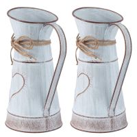 2Pcs Flower Vase Vintage Galvanized Rustic Farmhouse Pastoral Flower Pot for Home Table Decoration