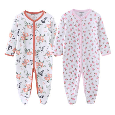 Baby Girl 2Pcs Romper Long Sleeves Pajamas 100 Cotton Toddler Boy Jumpsuits Infant Sleepwear Cartoon Print Newborn Clothes