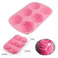 【lz】✁℡♦  Silicone 6 Buracos Flor Rosa Bolo Sorvete Molde de Chocolate Sabão 3D Cupcake Bakeware Assando Prato Bolo Pan Muffin Molde