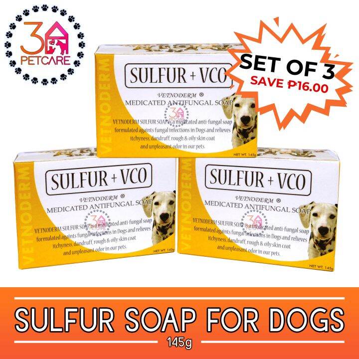 Vetnoderm Sulfur + VCO Medicated Antifungal Soap for Dogs (145g) [SET