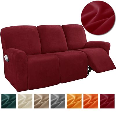 {cloth artist} Sofa Recliner กำมะหยี่1 2 3ที่นั่งยางยืดดีไซน์ผ่าโซฟานั่งผ่อนคลายปลอกเลานจ์ที่คลุมแขนเก้าอี้ทึบพร้อมกระเป๋าข้าง