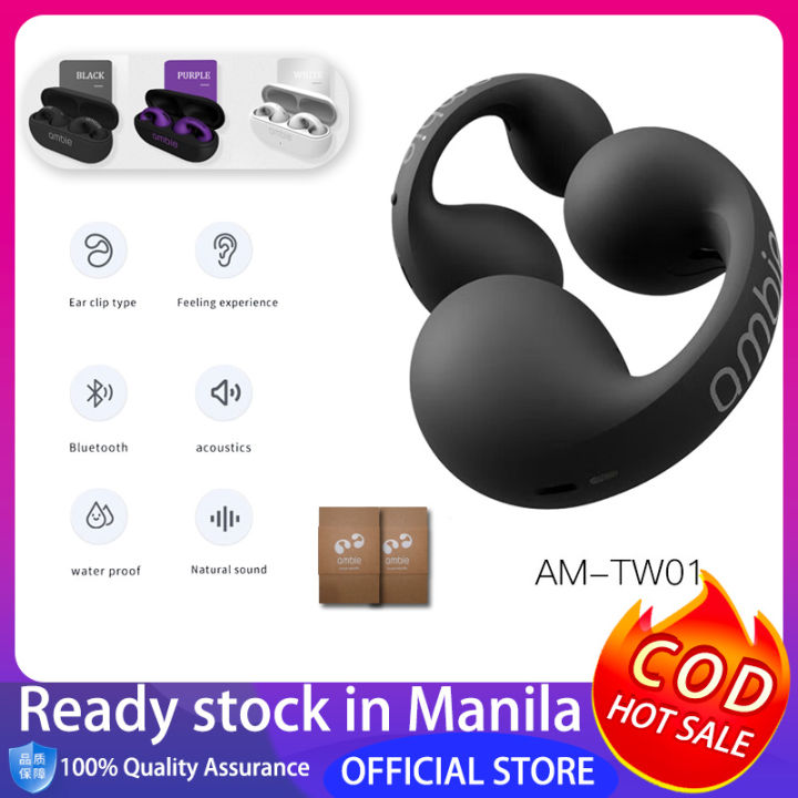 True Wireless Earbuds AM-TW01 AMBIE, Bluetooth Ear Clips (Black) 