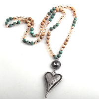 Fashion Bohemian Tribal Jewelry Stone Long Knotted Chain Crystal Links Metal Heart Pendant Necklaces D