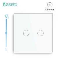 BSEED Wall Touch Switch 2Gang 1Way LED Dimmer Switch Light Dimmers Glass Panel EU Standard  220v Blue Backlight Power Points  Switches Savers