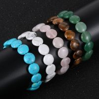 Women Flat Natural Gemstone Beaded Stretch Bracelet Tiger Eye Crystal Green Aventurine Turquoise Bangle Jewelry Gifts